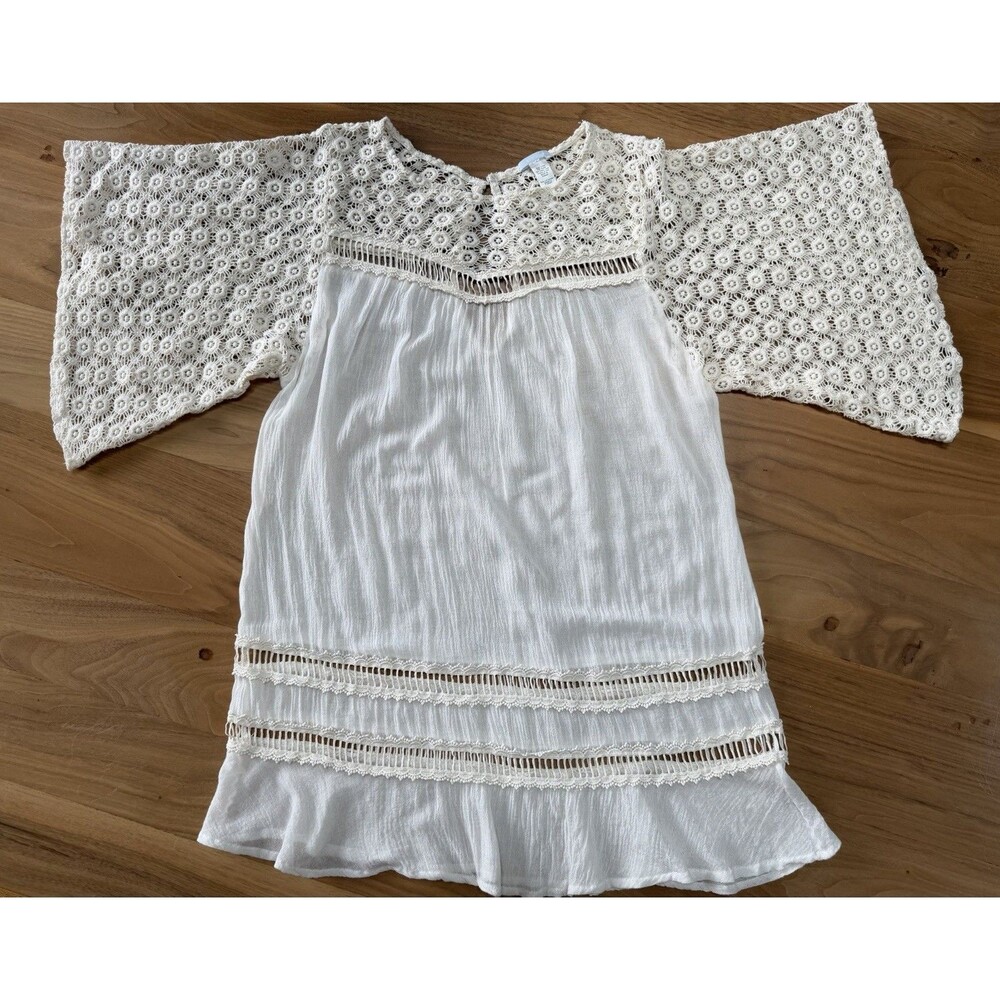 Eberjey Womens Summer Love Swim Cover Up Dress Size S/M Ivory Gauze Lace Anthro